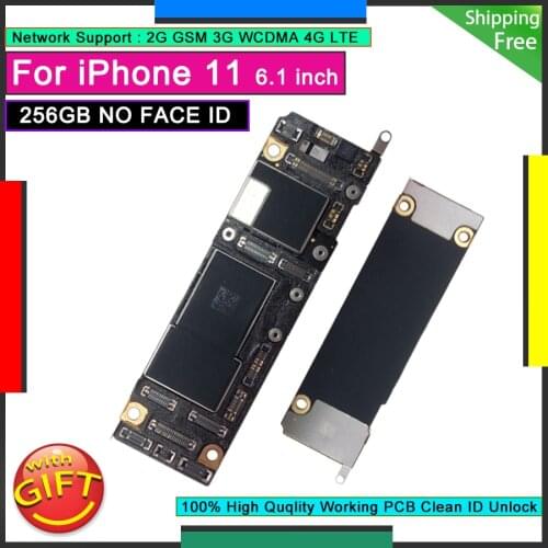 Unlocked Motherboard For IPhone 11 256GB Factory Original Mainboard NO FACE ID Good Working Logic Board Free iCloud Plate