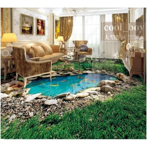 3d pvc Self-adhesive vinyl floor Pond park trees grassland landscape decor bathroom for wallpaper 3 d sticker sitting room floor