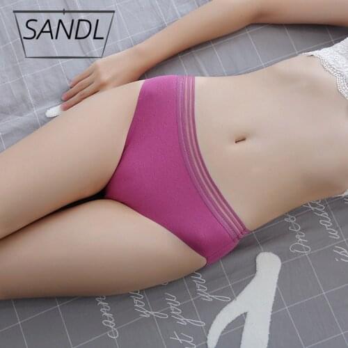 SANDL Womens Panties Sexy Lace Underwear Female Mid-Waist Cotton Briefs Transparent Elastic Waistband Cozy Underpants Plus Size