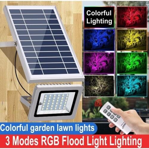 18W Solar Flood Light Colorful RGB Outdoor Waterproof Flood Light Garden Garden Solar LED Flood Light Remote Control Adjustment