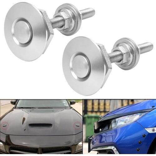 2pcs Universal Aluminum Silver Push Button Billet Quick Release Car Front Bumper Hood Pin Engine Bonnet Lock Latch Clip Body Kit
