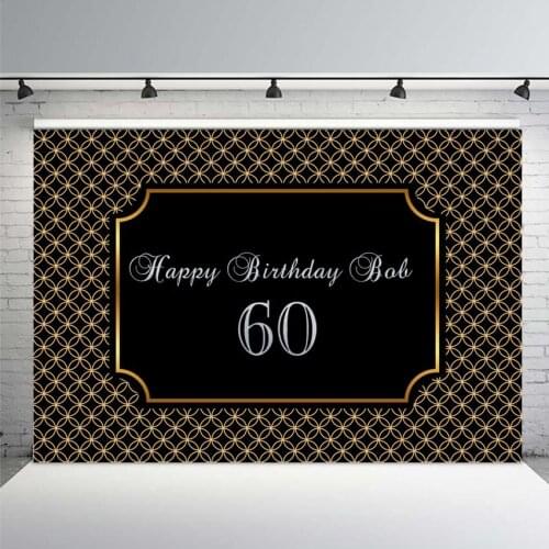 Photography Backdrops Happy 60th Birthday Backdrop Gold Frame Black Men Women Photography Backgrounds for Photo Studio Vinyl