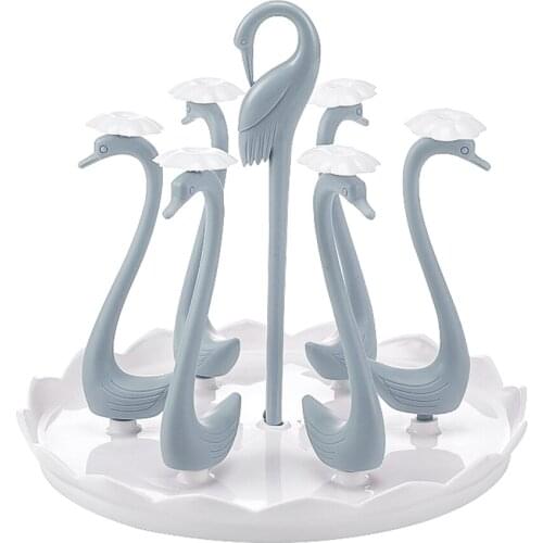 Rotating Swan-Shaped Home Cup Holder Stand Freestanding Desktop & Kitchen Countertop,Cup Organizer Stemware Storage with 6 Racks