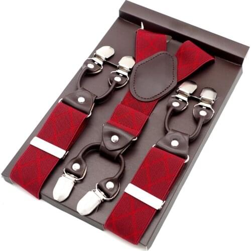 Adult Plaid Mens Suspenders Y-back Shape Women Elastic Suspenders 6 clips-on PU Leren riemen Fathers Day Gifts 120cm MBD8627