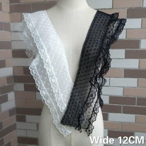 12CM Wide White Black Double Layers Mesh 3d Guipure Dots Lace Ribbon Princess Skirts Dress Collar Cuffs Ruffle Edge Trim Decor