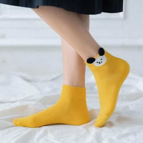 YZ-S-ZZ-0125 Ladys solid color leisure wind three-dimensional cute ears cotton socks college wind boat socks For 2021