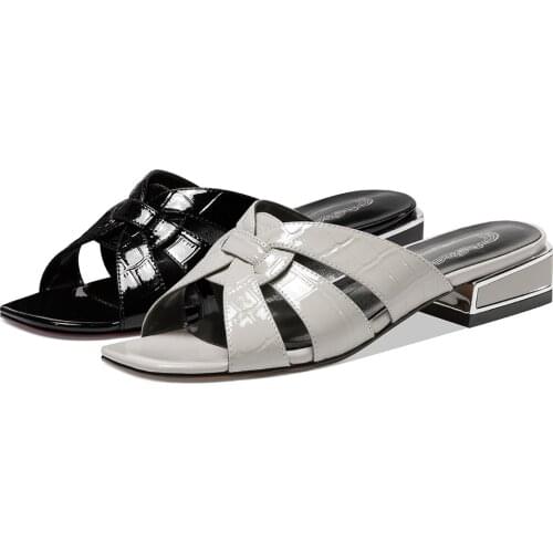 2021 new Concise Genuine Leather Women Sandals For Walking At Home Elegant Thick Heels Female Slippers Newest House Shoes Woman