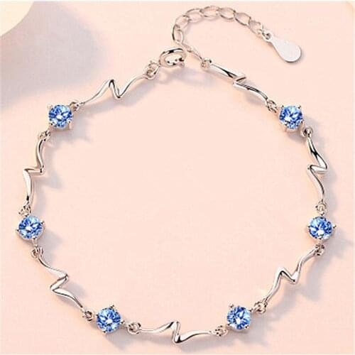 Bright Zircon Blue Stone Bracelet For Women Jewelry Top Quality 925 Sterling Silver Bracelet Female Exquisite Accessories Lady