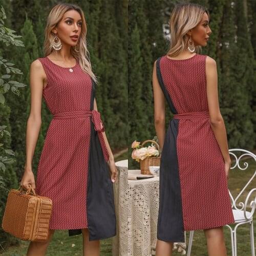 Vestidos Mujer Verano 2021 Summer Dress Stitching Round Neck Irregular Vest Suspender Dress Women Robe Grande Taille Femme