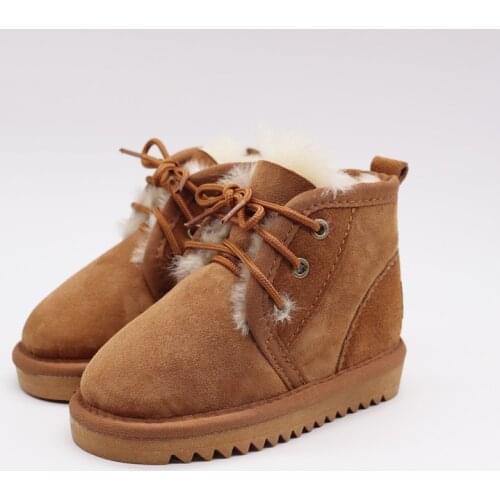 2020 New Style Genuine Sheepskin Leather Kids Snow Boots 100% Natural Fur Ankle Snow Boots Warm Wool Boys Girls Winter Boots