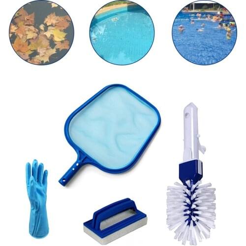 4Pcs Pool Cleaning Kit Skimmer Net Gloves Pool Brushes Leave Catcher Mesh Pook Skimmer Swimming Pool Cleaning Accessories