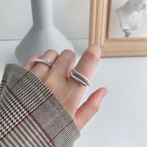 ANENJERY 925 Sterling Silver Temperament Smooth Geometric Open Finger Ring Ring For Women Partyt Jewelry S-R731
