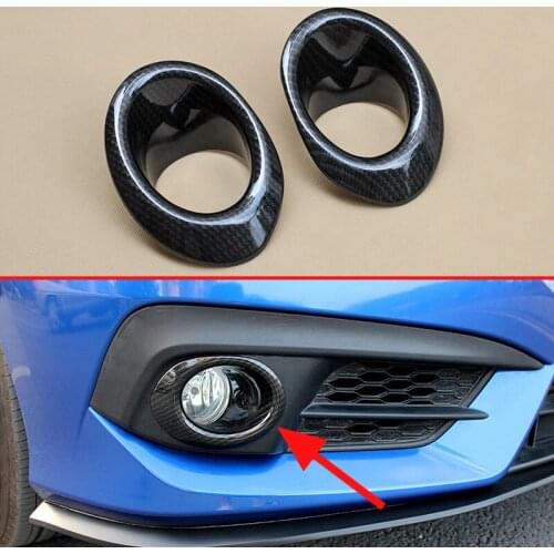 Car Styling Carbon Fiber Look Fog Light Circle Rings Covers For Honda Civic 10th 2016-2018 Sedan Coupe Foglamp Overlay Trims
