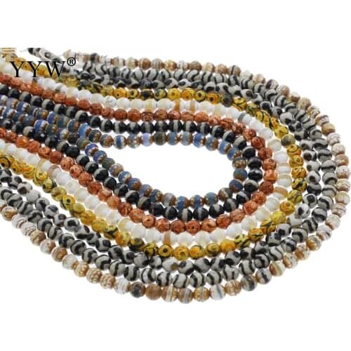 6mm Tibetian Black White Agates Dzi Beads Round Faceted Natural Stone Striped Gem stone Loose 15.3" Full Strand Wholesale