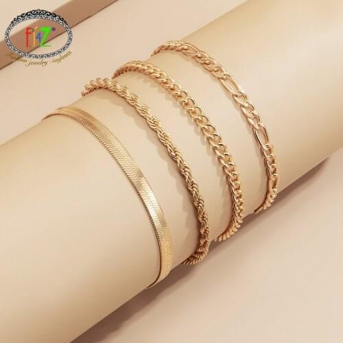 F.J4Z 2021 Hot Trend Bacelets for Women Vintage Simplicity 4 Layers Chains Set Bracelets Lady Summer Bangle Party Jewelry Gifts