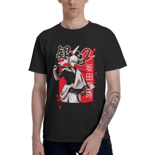 Gintama T Shirts Men Short Sleeve 100% Cotton T-shirt Samurai Anime Manga Gintoki Sakata Tee Tops Streetwear Tshirts Gift