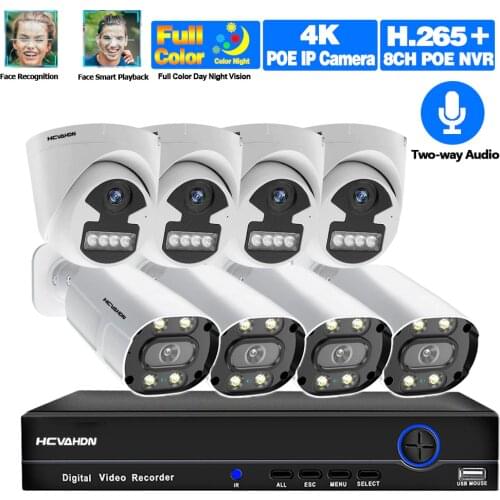 8MP POE Security Camera System Kit 4K 8CH NVR 5MP AI Face Detection IP Camera Color Night Vision CCTV Video Surveillance NVR Set