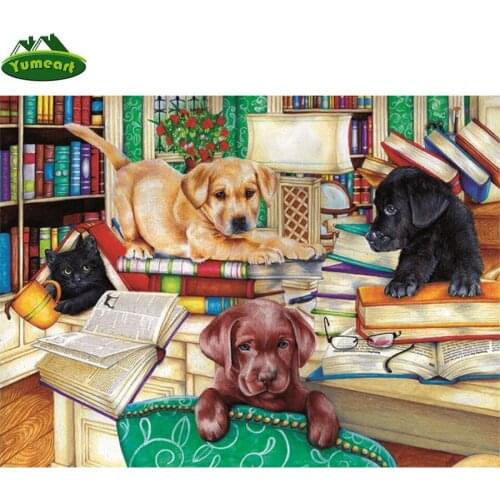 Book Puppies Needlework Diamond Embroidery 5D DIY Diamond Painting By Number Mosaic Full Square DMC Cross Stitch Wall Art Crafts