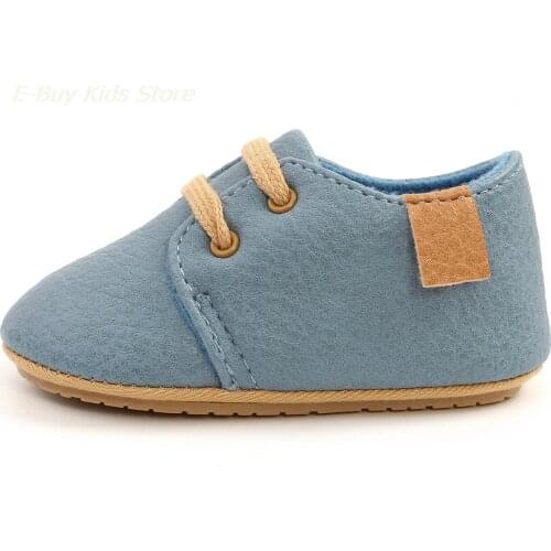0 3 6 18 month baby girl boy retro sloid blue leather shoes cute casual soft rubber sole shoes toddler kids walker moccassins