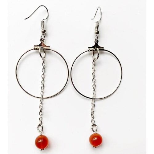 Bhuann Round Big Circle Earrings Set 8MM Carnelian Beads Stone Crystal Long Earrings Cute Stainless Steel Earrings for Women