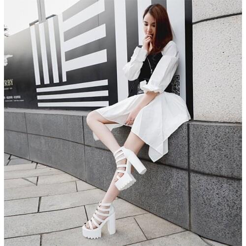 White Bar 15cm Ultra High Heel Platform for Women Cool Shoes