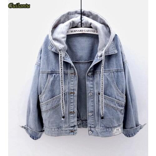 Guilantu Hooded Denim Coat Women Spring Autumn Single Breasted Pocket Plus Size Vintage Streetwear Jacket Overcoat Female Size