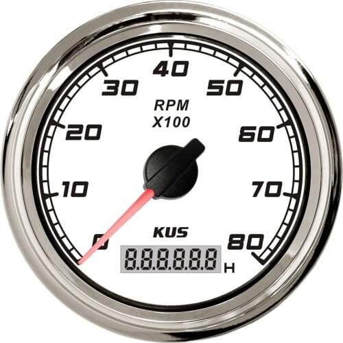 KUS Boat Tachometer Gauge Marine/Truck/RV Offroad Diesel Motor Engine TACHO Gauge W/ LCD Hourmeter 12/24V 8000 RPM