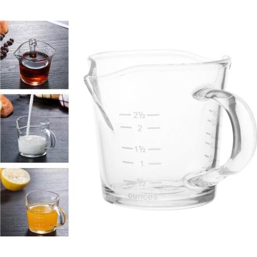 Espresso Glass Measuring Cup Jigger Heat Resistant 2.5-Ounce Double Spouts Clear Scale Ounce Cup Cafe Coffee