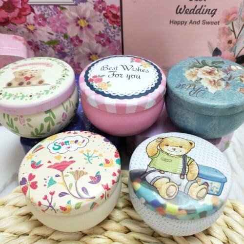 10 Style Mini Drum Organizer Tinplate Storage Box Wedding Ferrero Candy Box Jewelry Cases Fower Pattern 1 PC Round Tea Box