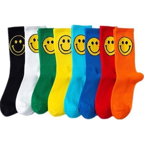 Fashion Big Smile Face Plus Size Women Socks Cotton Creative Personality Pure Color Funny Socks for Ladies Meias 091402