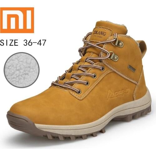 Xiaomi Men Shoes Outdoor Leather Ankle Boots Men Comfortable Short Plush Winter Waterproof Warm Snow Boots Non-Slip Work Shoes