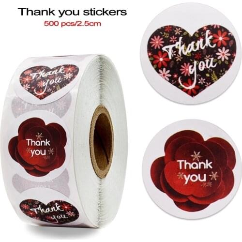 500pcs /roll 1inch/2.5cm Thank You Seal Sticker Envelope Decoration Round Stickers Labe Planner Weddings Packaging Gift