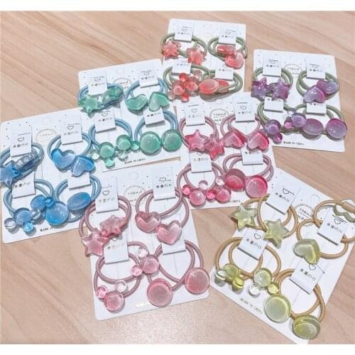 4 Pair Korea Children Cute Beautiful Jelly Color Cartoon Star Love Rubber Band Fashion Sweet Girl Baby Hair Accessories