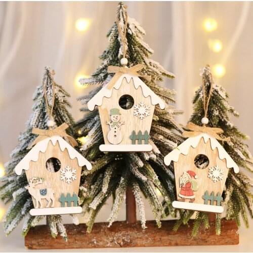 New painted wooden Christmas tree pendant Christmas room-shaped wooden pendant Christmas closet decoration