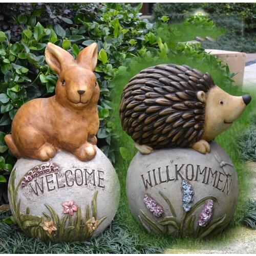 Pastoral Resin Hedgehog Rabbit Ornaments Outdoor Courtyard Balcony Crafts Decoartion Garden Villa Landscape Welcome Stone Decor