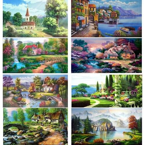 Scenery DIY 5D Diamond Painting Full Round Resin Mosaic Landscape Diamond Embroidery Picture Rhinestone Art Home Decorion Gift