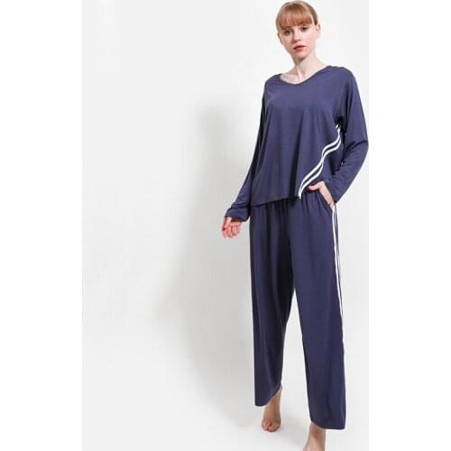 Autumn New Modal Cotton Long Sleeved Trousers Pajamas Suit Multi-Color Casual Loose Large Size Home Service Women Pijamas Set