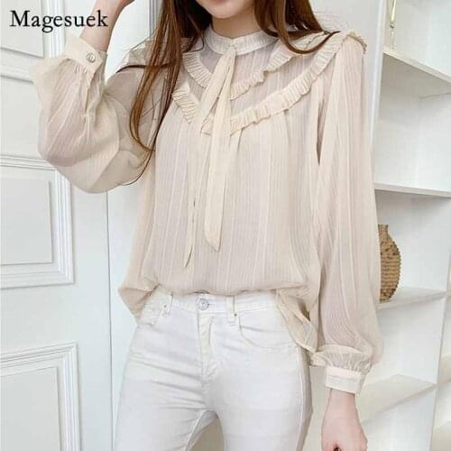 Casual Women Loose Chiffon Elegant Blouse Plus Size Office Lady Shirts 2020 Fashion Ruffles Vintage Womens Blouse Blusas 11246