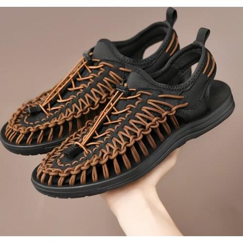 Fashion New Summer Brown Men Beach Sandals Casual Outdoor Slides Slip On Flats Roman Woven Sandals Men Shoes sandalias hombre