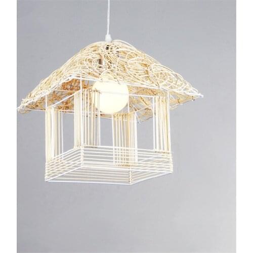 Modern Small House Woven Rattan LED Pendant Lamp Garden Creative Restaurant Pendant Light for Bedroom Home/Industrial Lighting