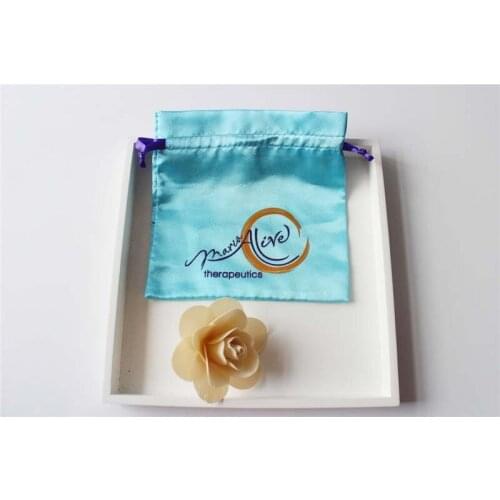 Thermal transfer printing Customized Logo Satin pouch Drawstring bag Jewelry bag satin Gift Bags free shipping