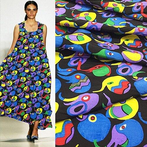 100% Pure Silk dupioni silk fabric weird cartoon elephant print 18momme 45" width by yard,SDP022