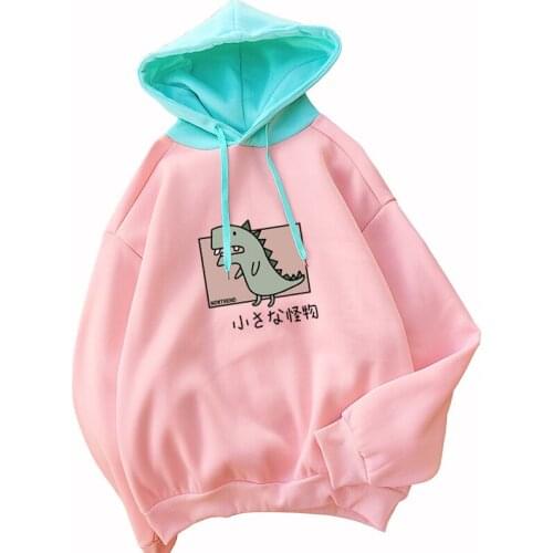 Patchwork Hoodie Cute cartoon dinosaur hoody Fashion Letter Print Top Womens Telefreaky Sweatshirt Kawaii Harajuku hoodies