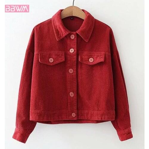 Lapel Top Long Sleeve Fashion Womens Jacket Coat Loose Retro Cropped Jacket Temperament Corduroy Chic Female Tops