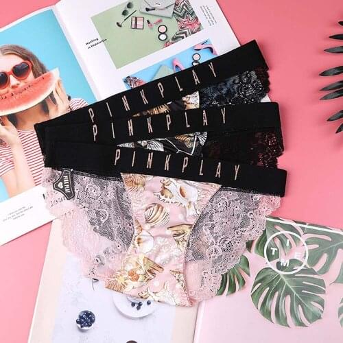 Fashion Trend Ocean Print Panties Womens Lace Mesh Wide-Brimmed Letters Sexy European And American Style Sports Panties