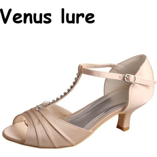 Venus lure Champagne Party Shoes for Women Low Heel T-strap Sandals Size 8