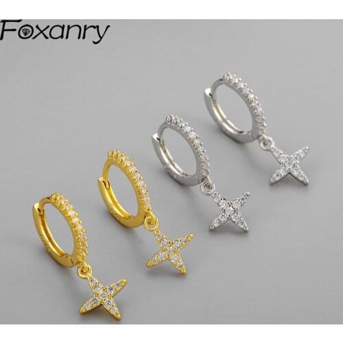 Foxanry Prevent Allergy 925 Sterling Silver Hoop Earrings for Women New Trendy Sweet Zircon Bride Jewelry Gifts Ear Accessories