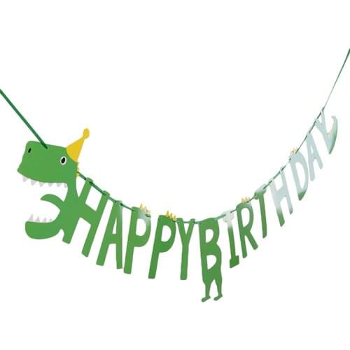 1 set happy birthday dinosaur theme paper banner hanging bunting party Xmas diy decor