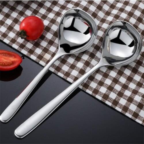 1 PC Stainless Steel Round Soup Spoon Long Handle Honey Teaspoon Stirring Spoon Serving Spoons Tableware Kitchen Utensil