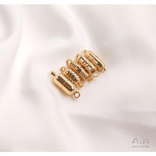 14k gold color preservation diy accessories magnet buckle round bamboo joint long barrel pill-shaped bracelet necklace hasp iron